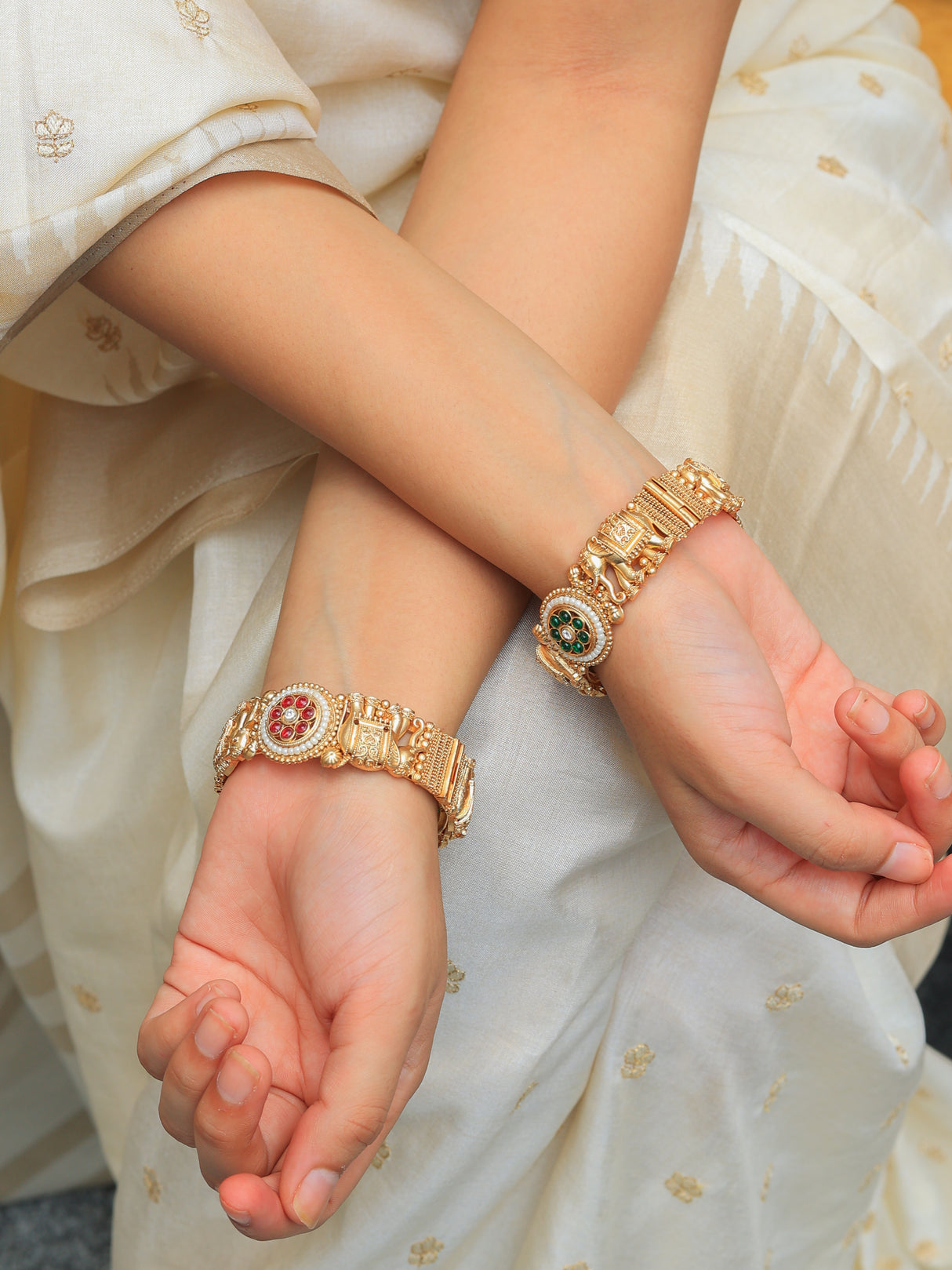 Kaya Elephant Design Matt Gold Bangles