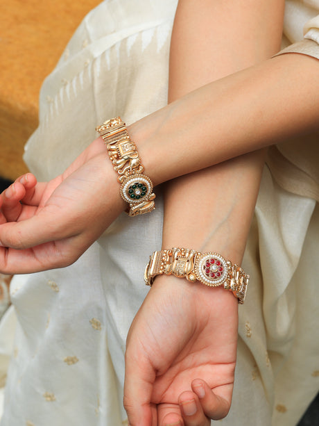 Kaya Elephant Design Matt Gold Bangles