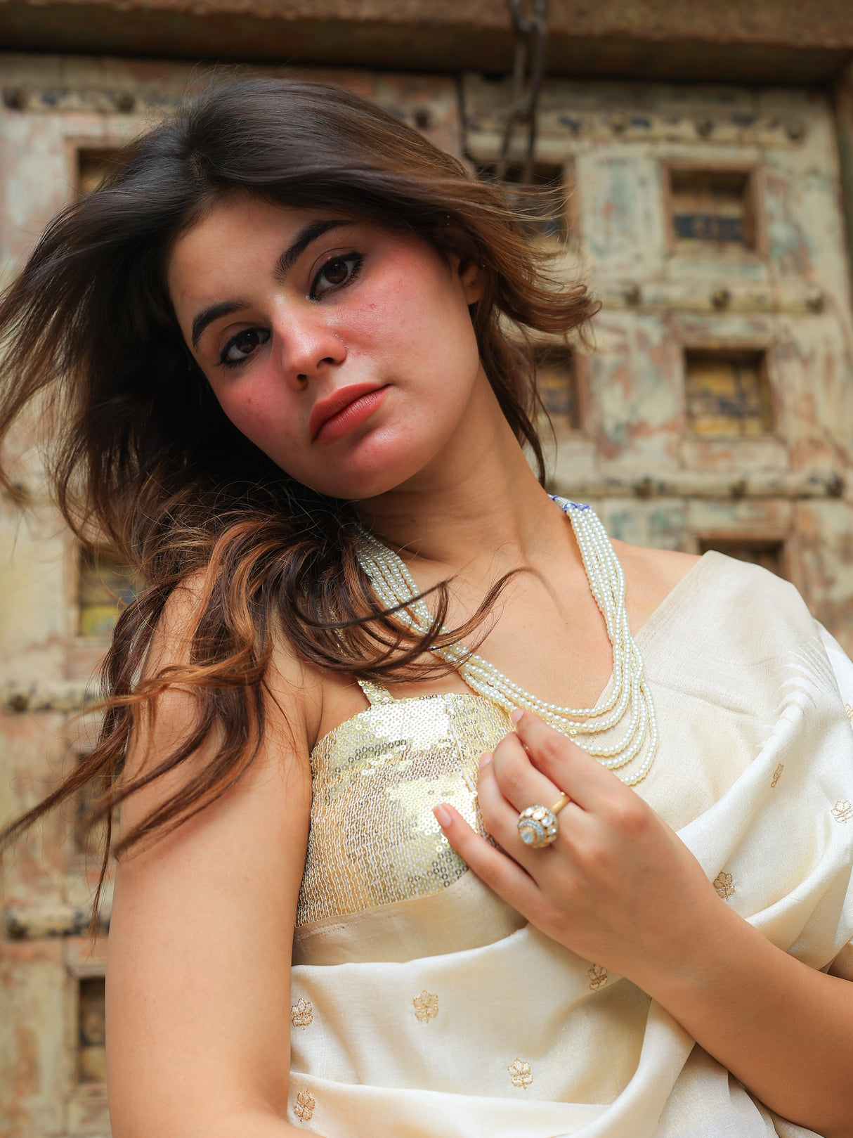 Kesar 5 line pearls necklace