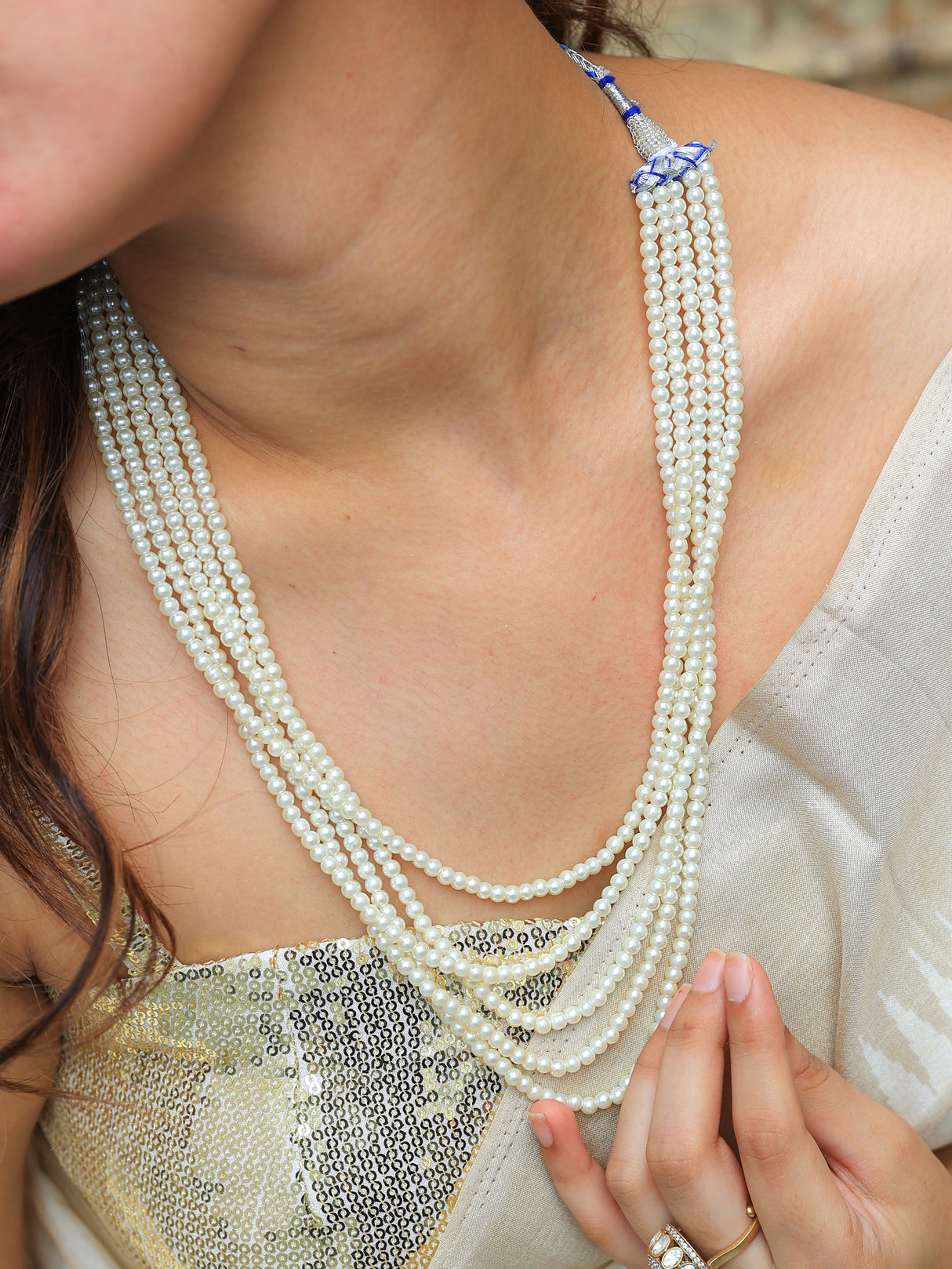 Kesar 5 line pearls necklace