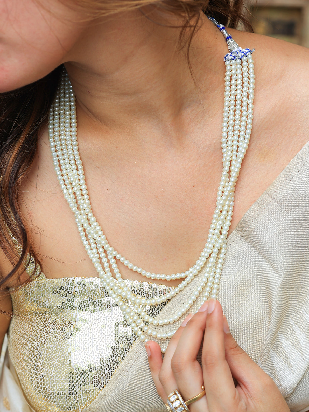 Kesar 5 line pearls necklace