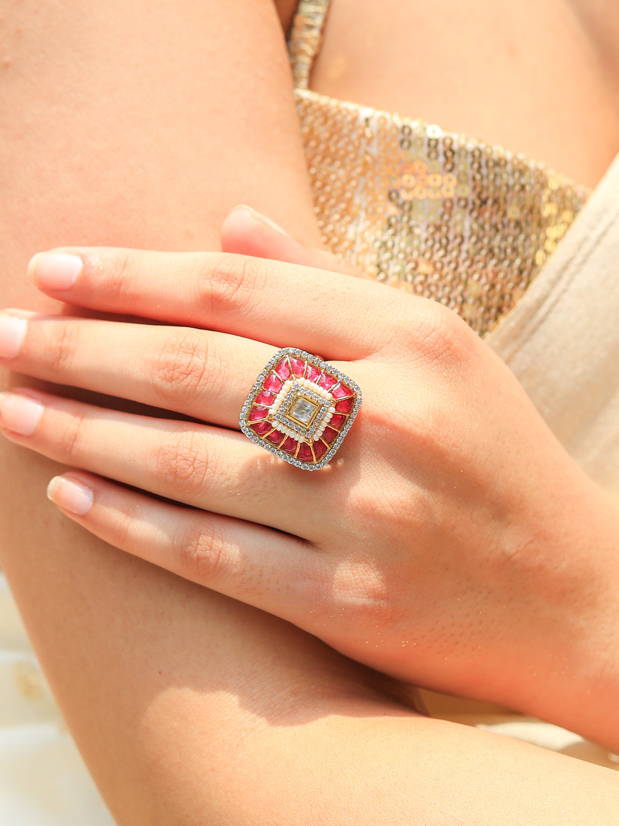 Ahilya Elegant Fusion Ruby Tone Ring