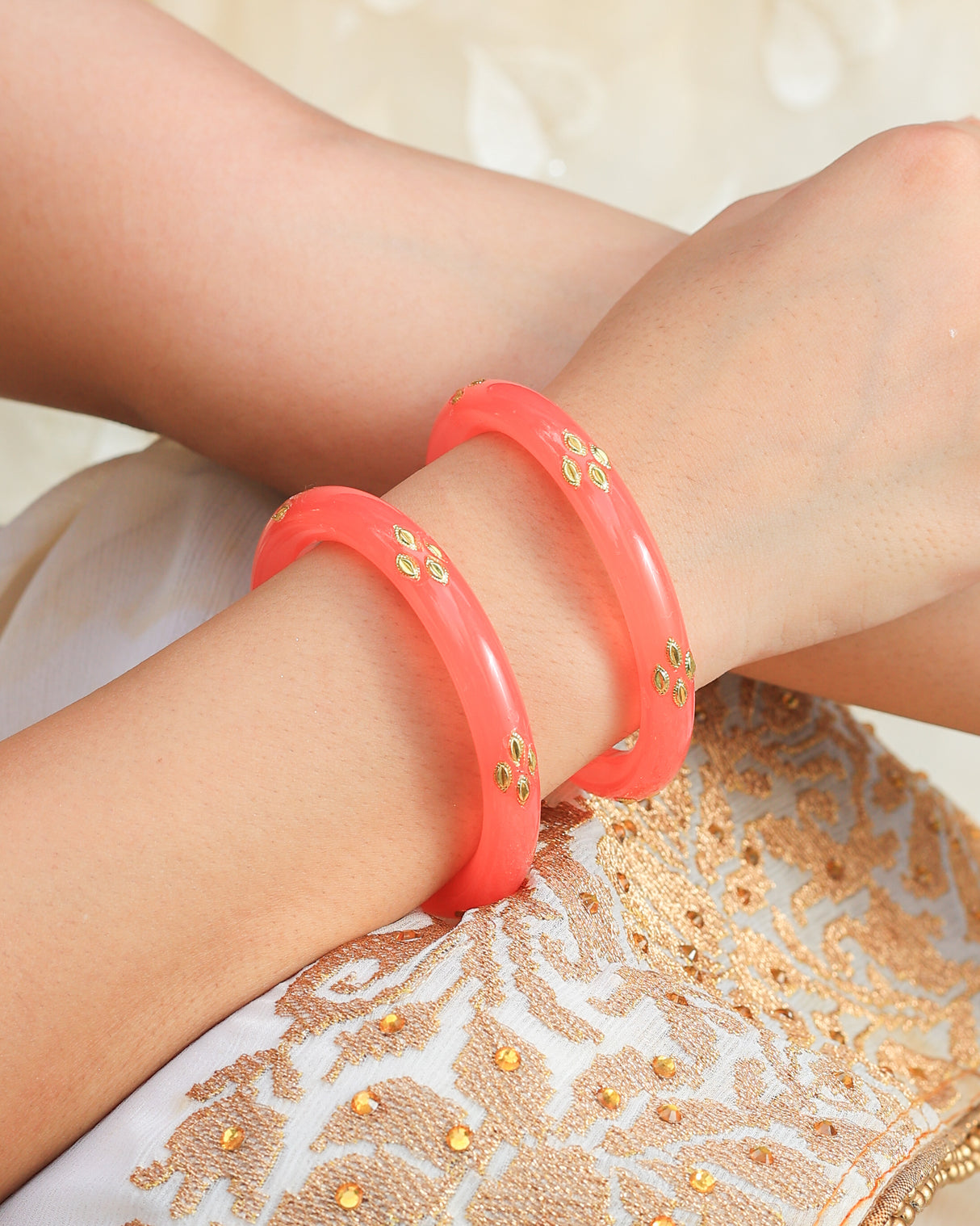 Ranglok Acrylic With Brass leaf Bangles