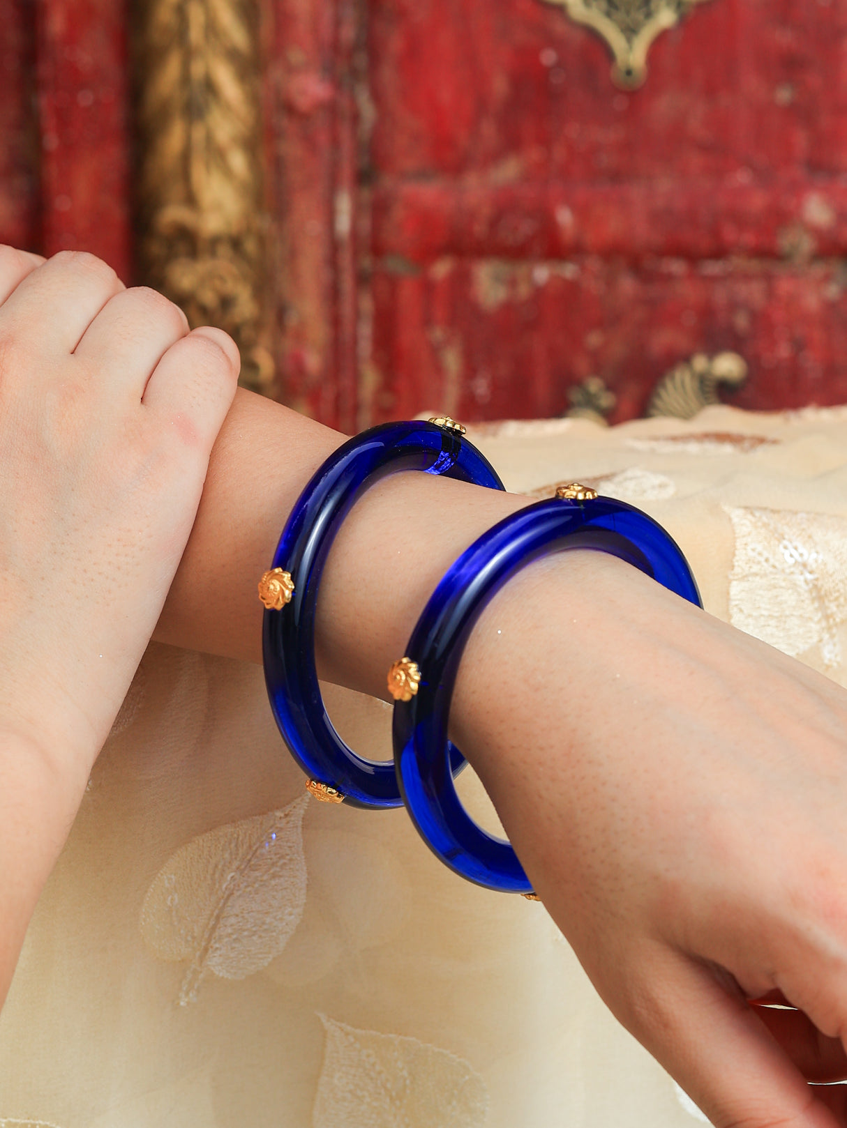 Roshni Acrylic with Brass Plated flower Bangles