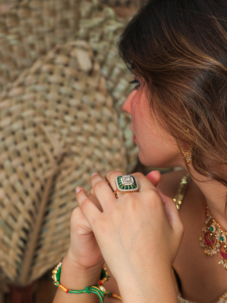 Ahilya Elegant Fusion Green Tone Ring