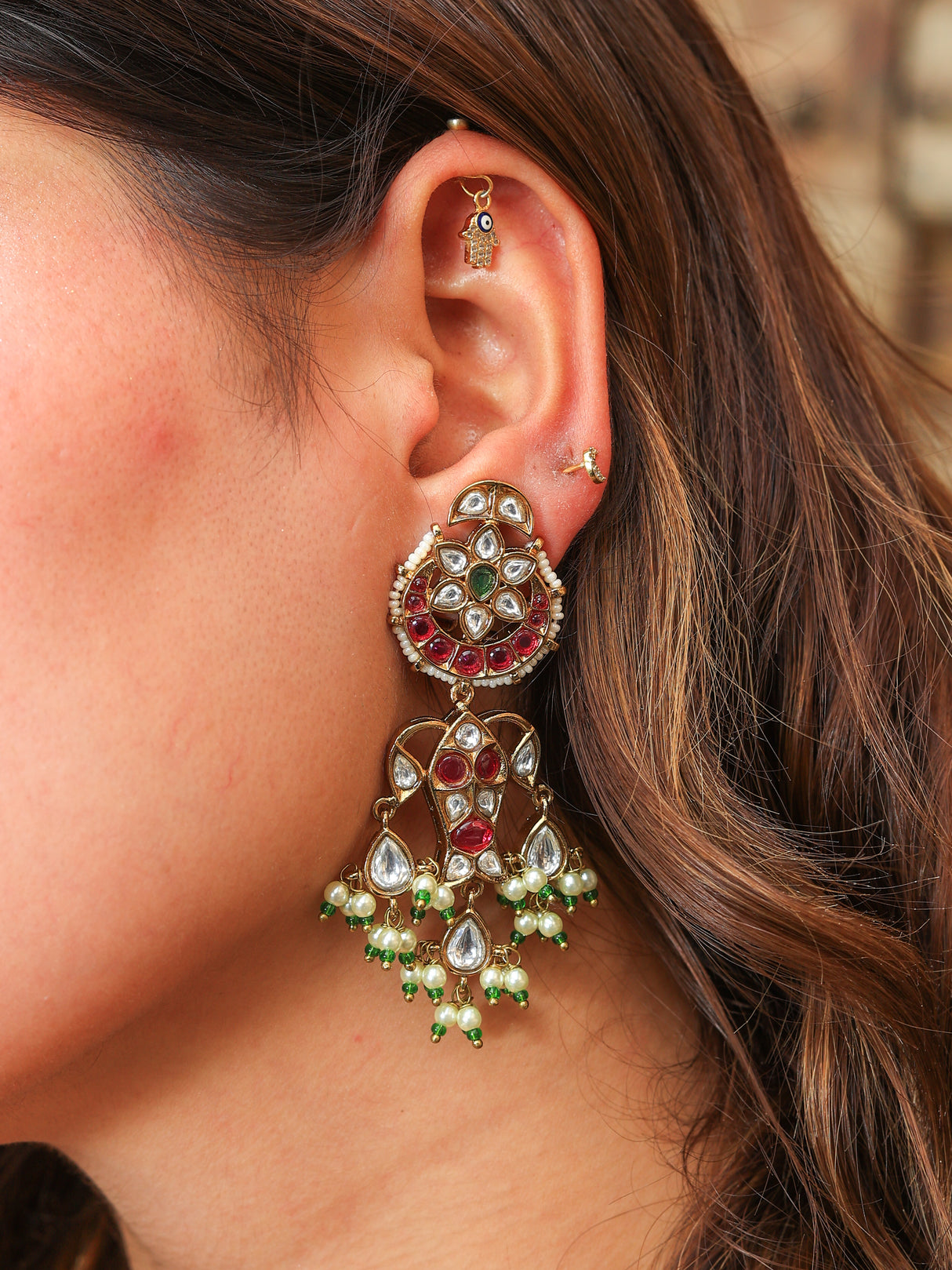Maharani pachi kundan earring