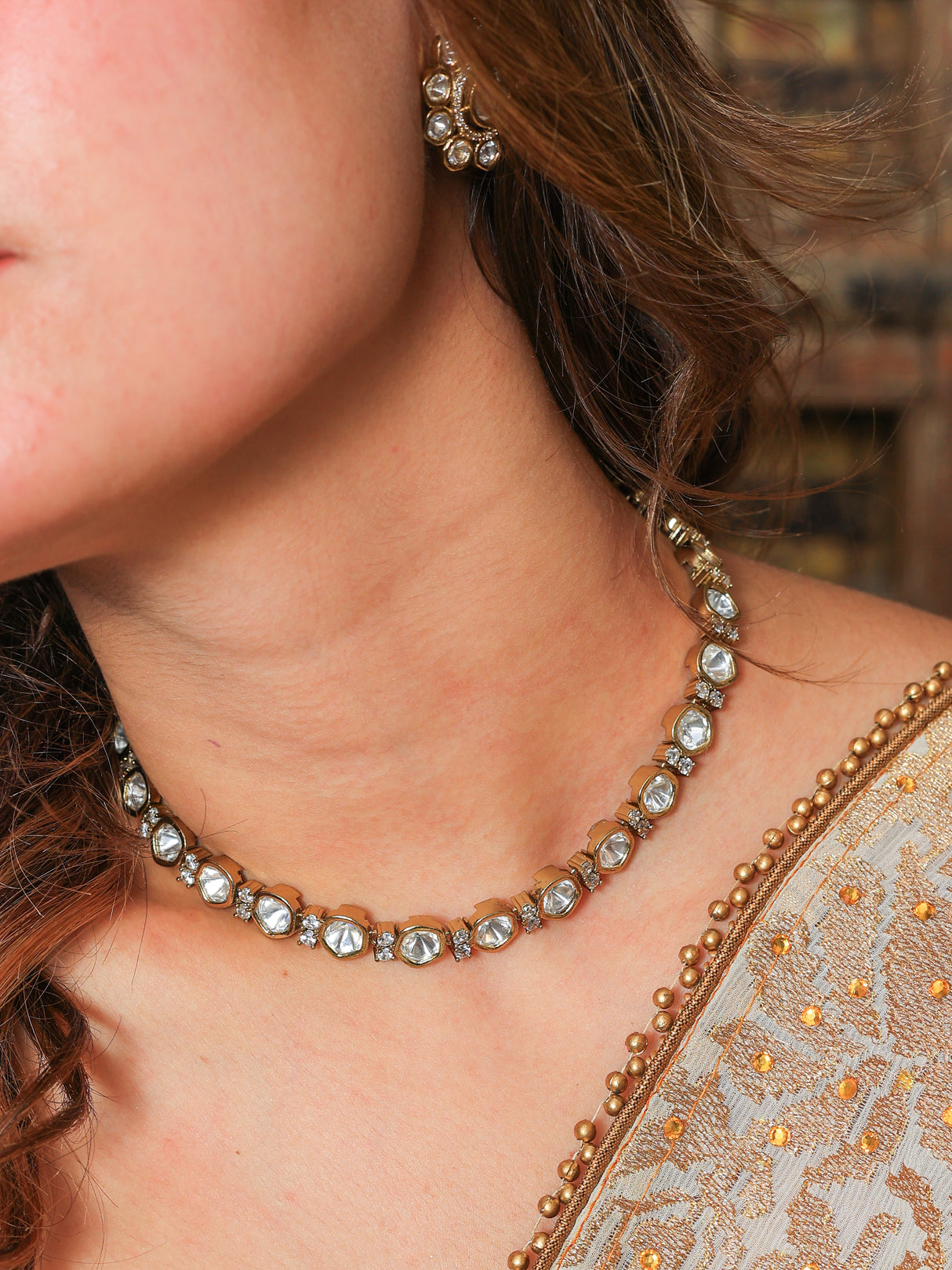 Ratna kundan single string necklace set