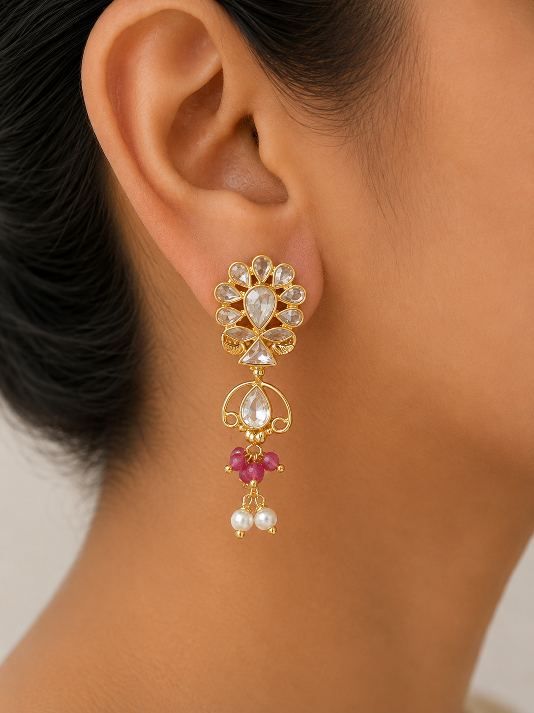 Gulab Noor Crystal Pearl Earrings