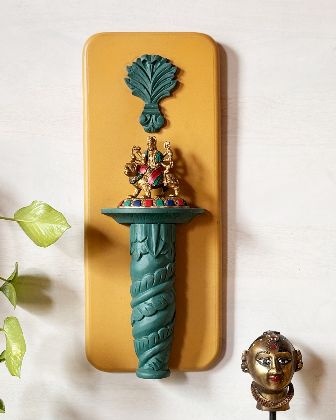 Yellow and Green Rustic Carved Wall décor