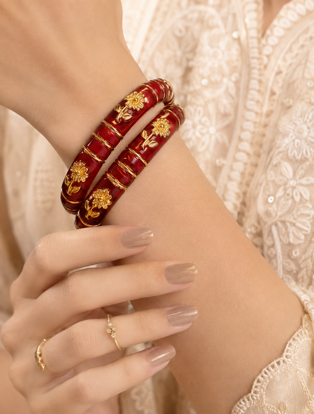 Mehr Red Flora Designer Bangles