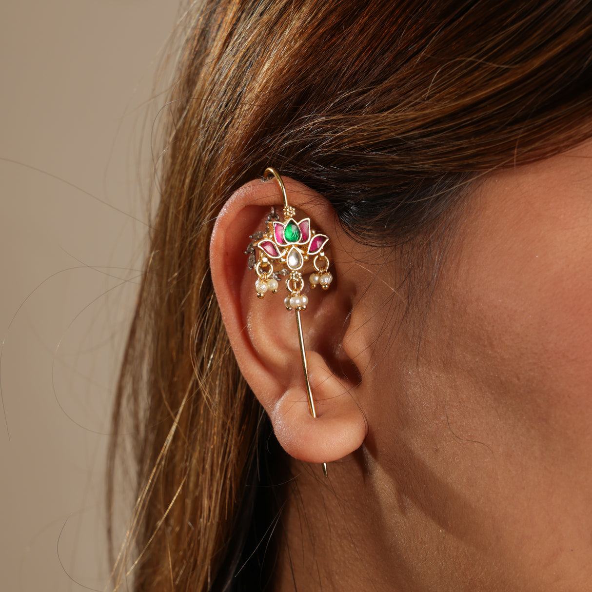 Jahanara Traditional Kundan Pearl Drop Ear Cuff
