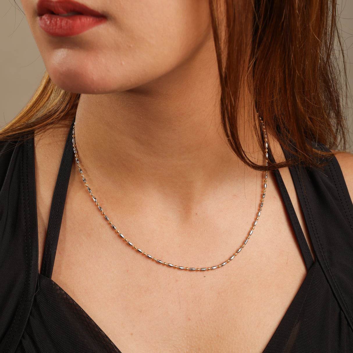 Safiya Two-Tone Beaded Minimal Chain Necklace