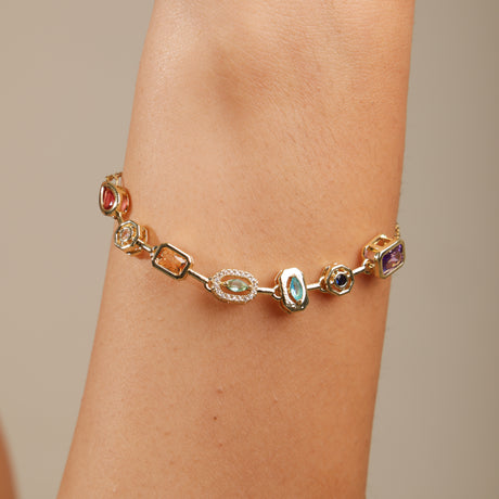 Sumayyah Multi-Color stone Gold Link Bracelet