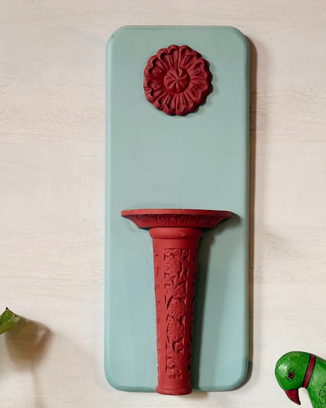 Olive Green and Red Rustic Carved Wall Décor