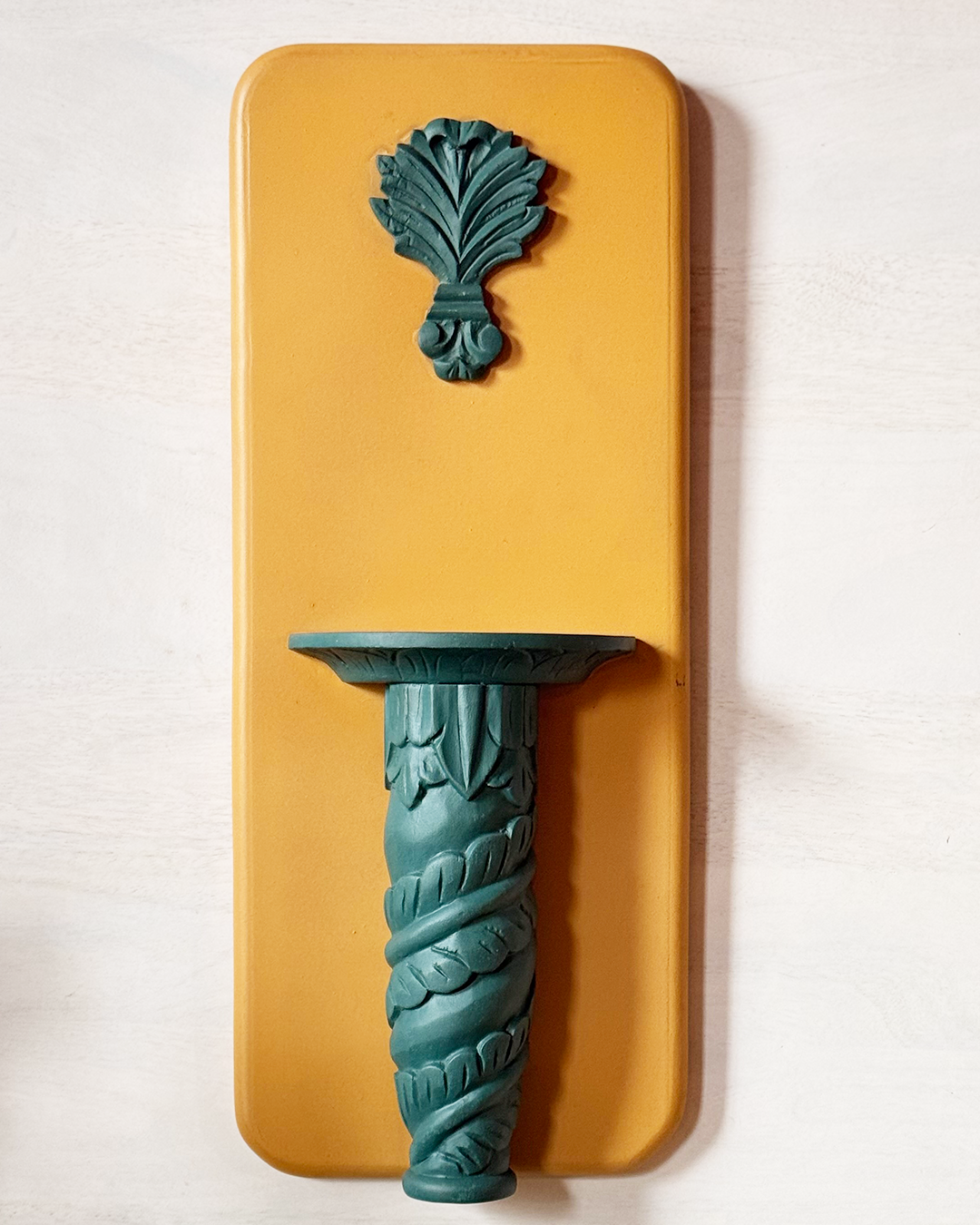 Yellow and Green Rustic Carved Wall décor