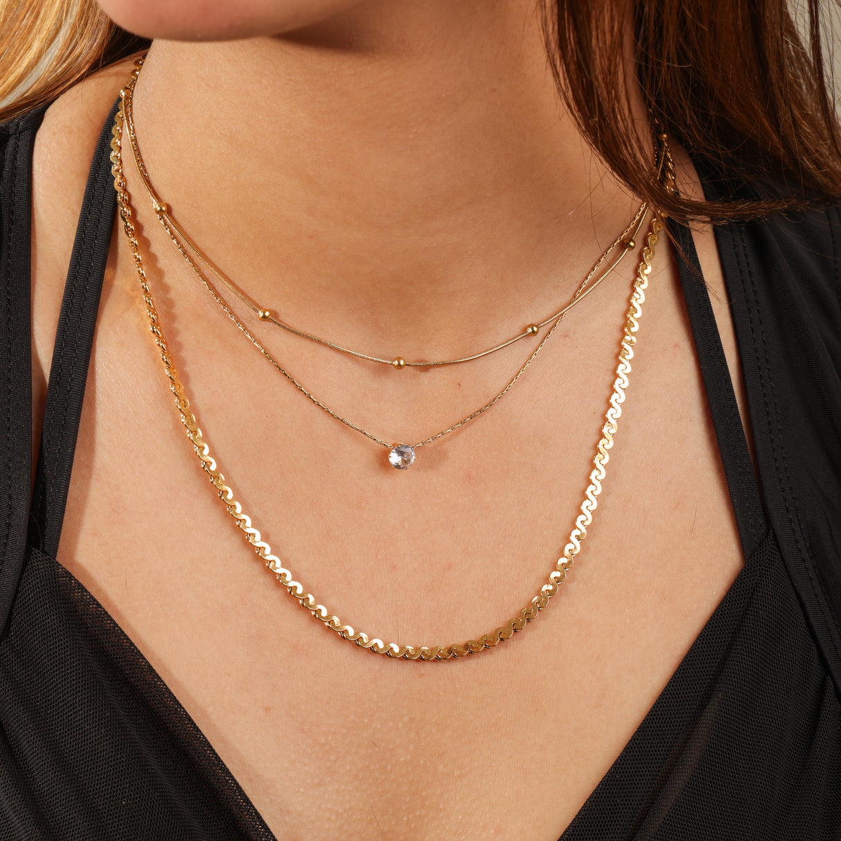 Fatima Gold finish Beaded Minimal Chain Necklace