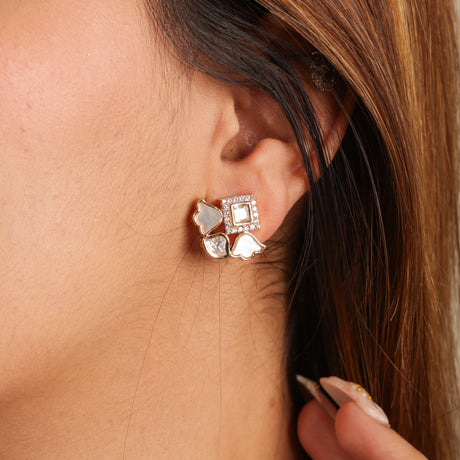 Barirah Designer Kundan Floral Motif Gold-Tone Necklace & Stud Earrings Set