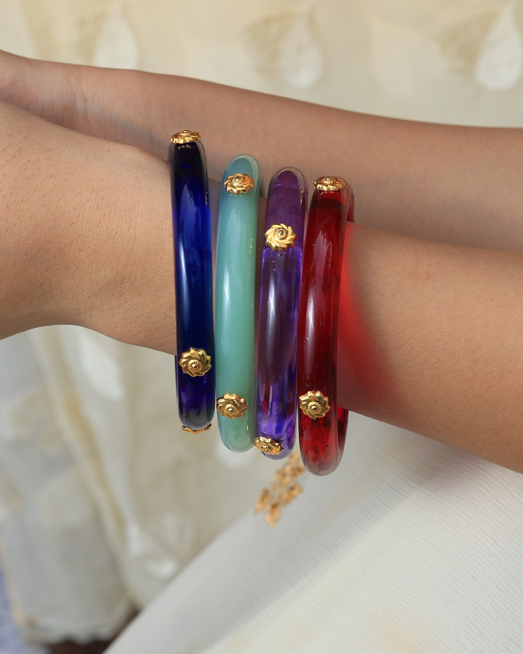 Roshni Acrylic with Brass Plated flower Bangles
