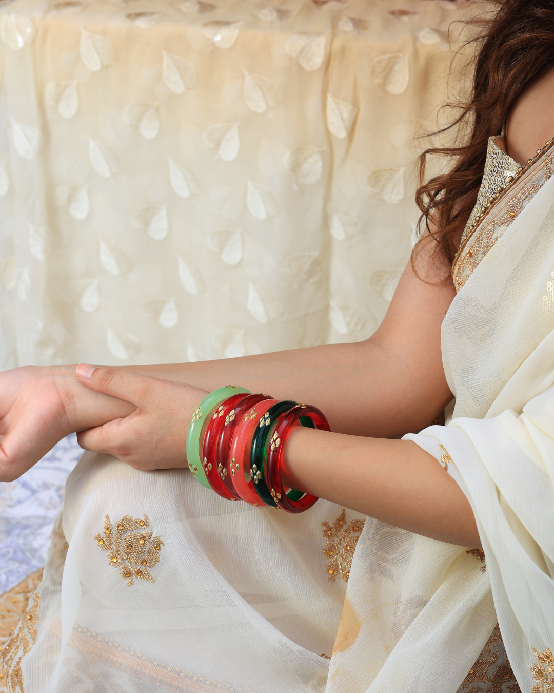 Ranglok Acrylic With Brass leaf Bangles