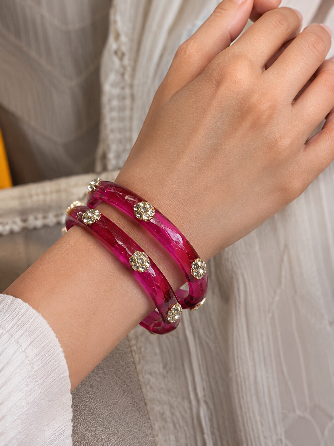 Viyan Fuchsia Radiance Crystal Bangles