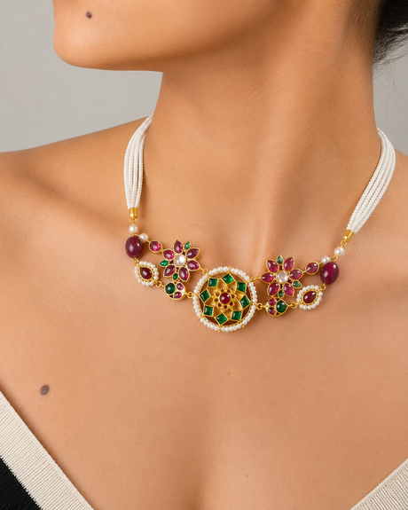 Sonakshi Emerald Ruby Pearl Choker Set