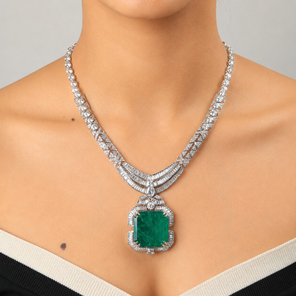 Simin Emerald Green Statement Necklace Set