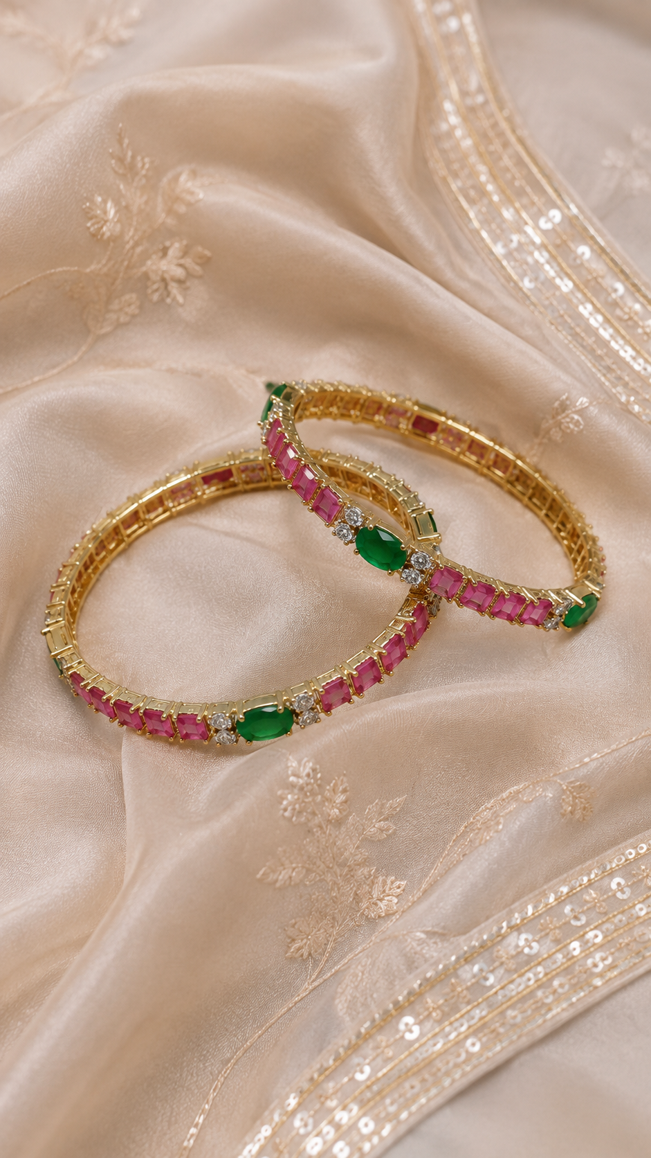 Shahbanu Emerald Ruby Bangle-2pc set