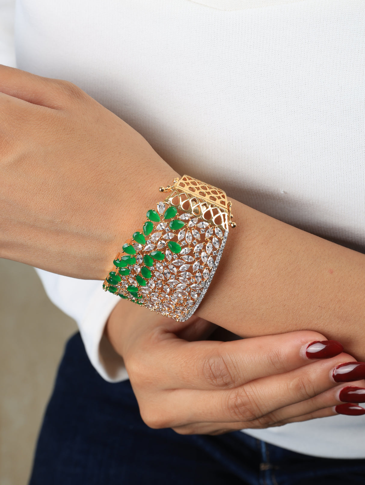 Farin Emerald Crystal Statement Cuff Bracelet