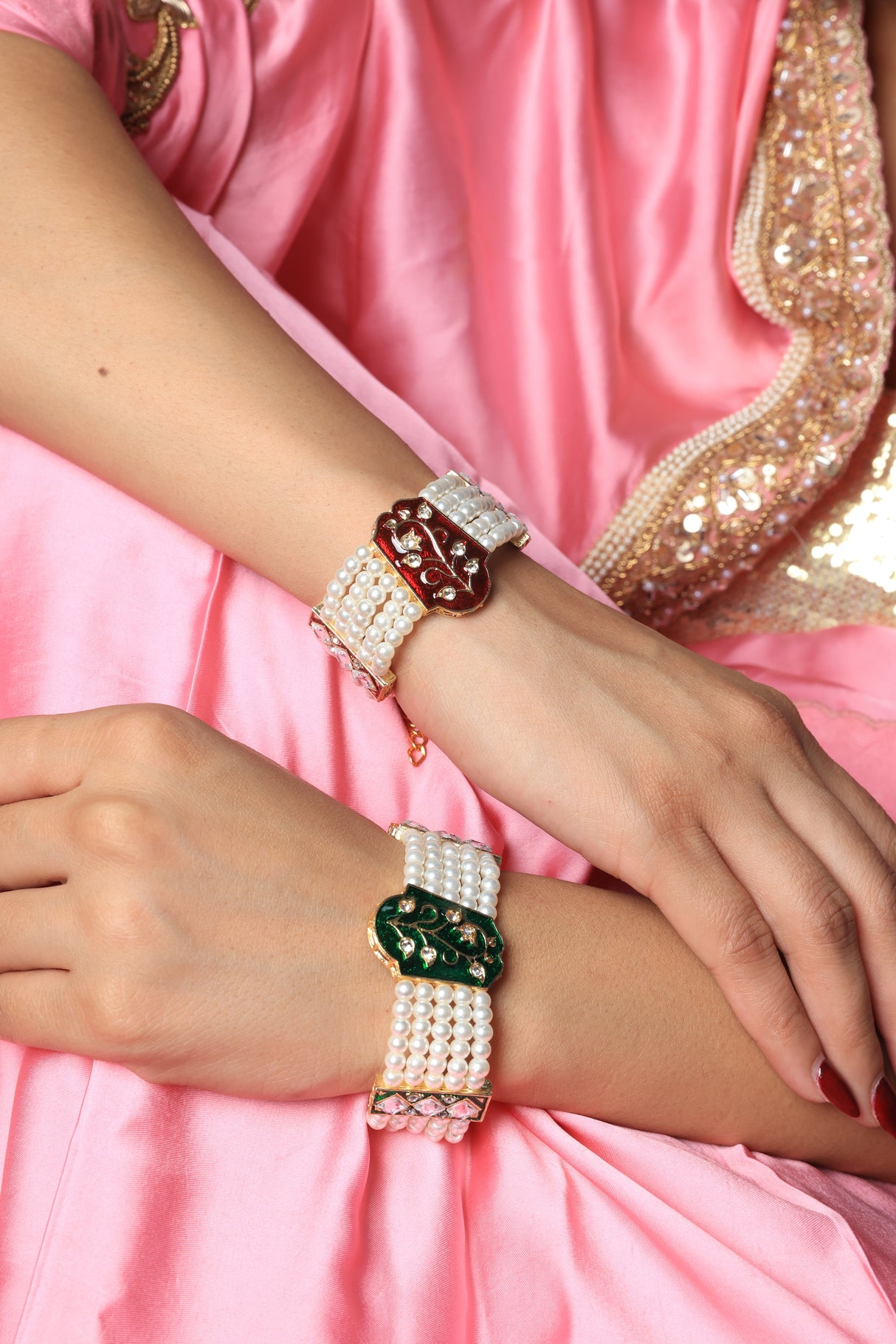 Ziaan Hamsa Pearl Cuff Bracelet