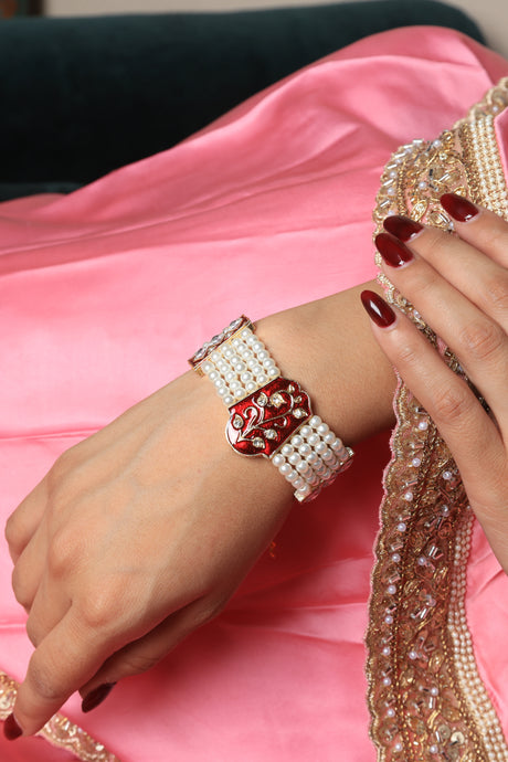 Ziaan Hamsa Pearl Cuff Bracelet