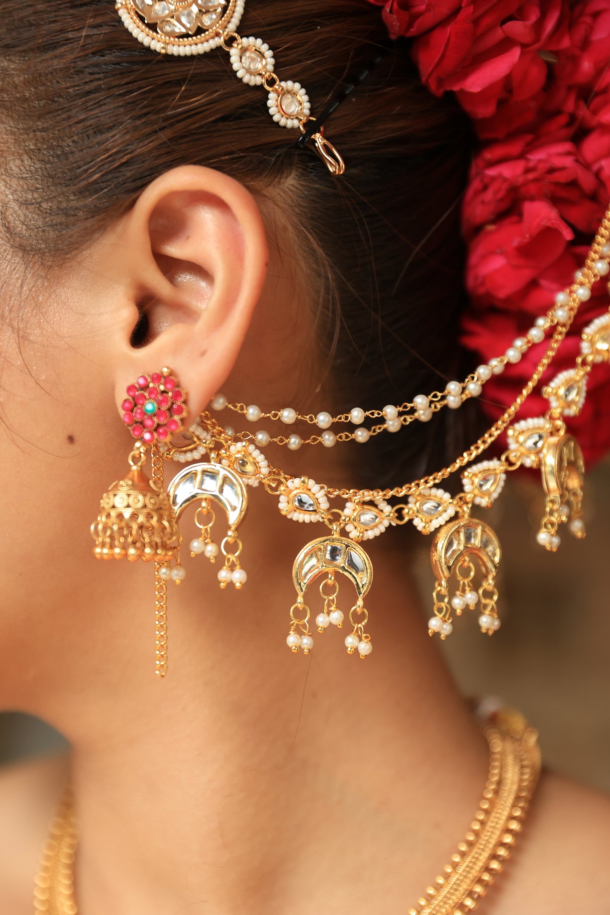 Yutika Kundan Pearl Ear Chain
