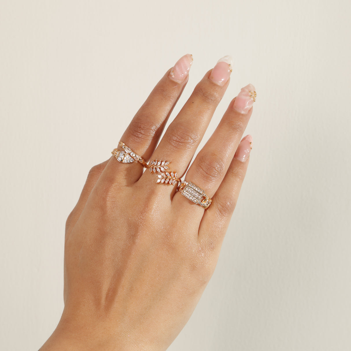 Taru Diamond Bloom Statement Ring – Set of 3pcs