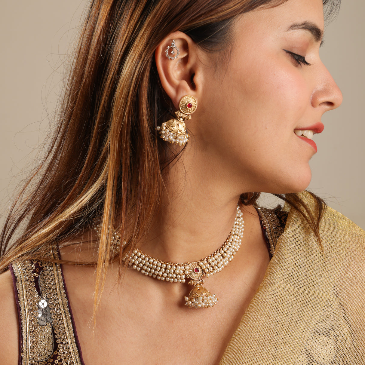 Moonara Royal Pearl Kundan Necklace Set