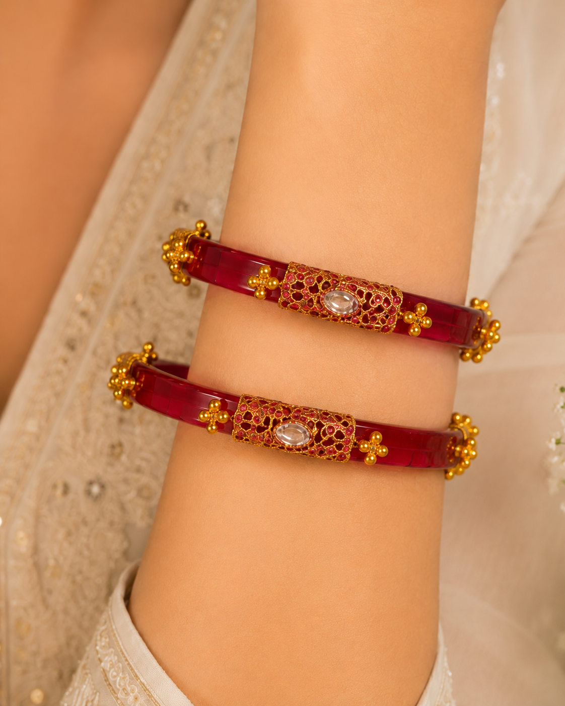 Jhankaar Regal Elegance Kundan Bangles (Set of 2 pcs)