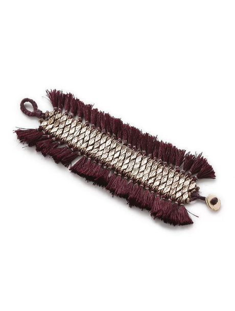 Brass Bracelet - Beads And Burgundy Tassels
