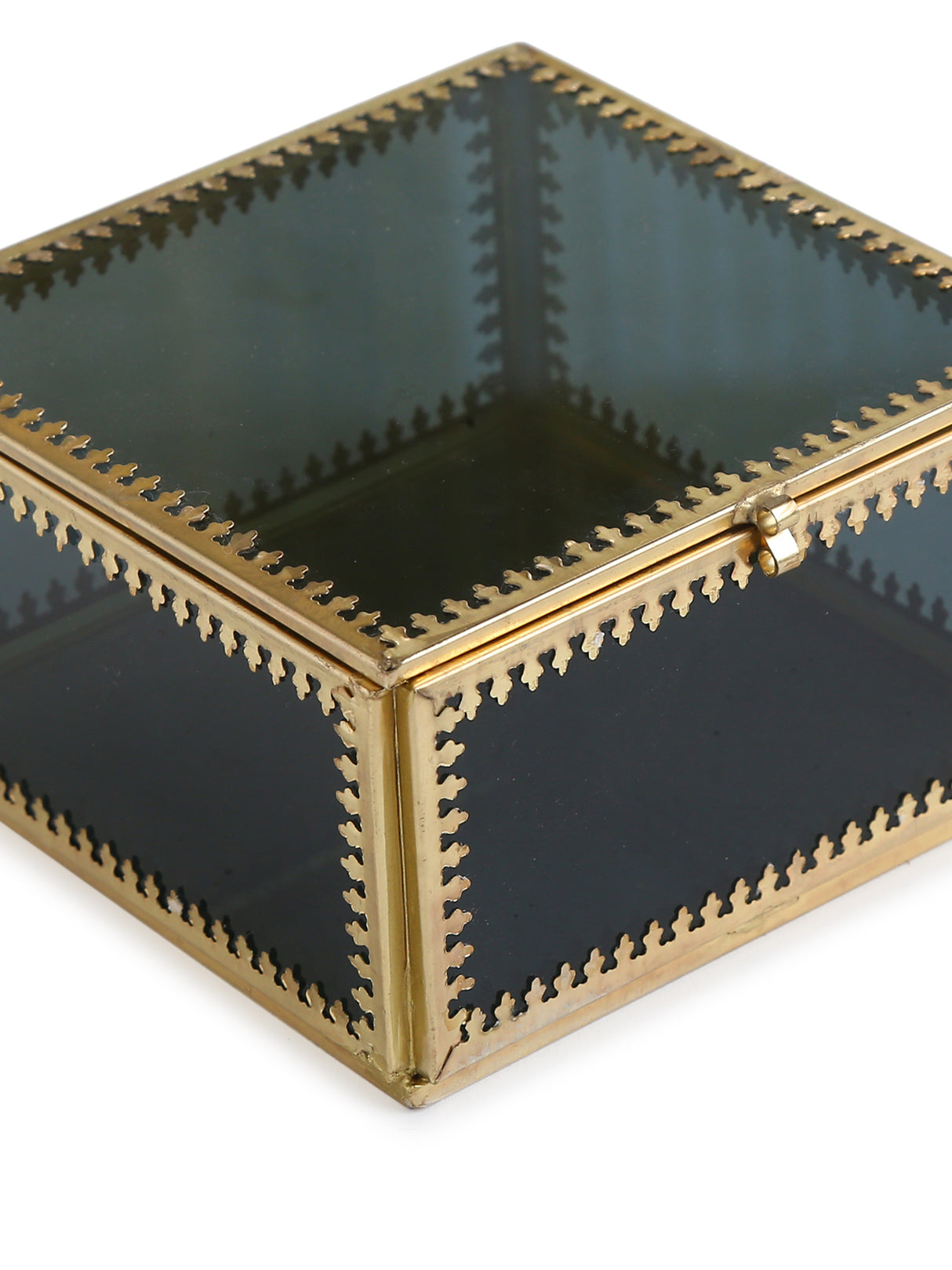 Tinted Glass Trinket Storage boxes with Gold Tone Rim (set of 4)