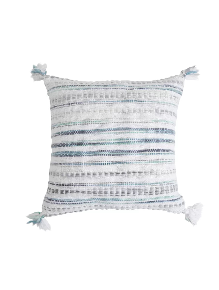 Cushion Cover With Tassels - Ivory And Green