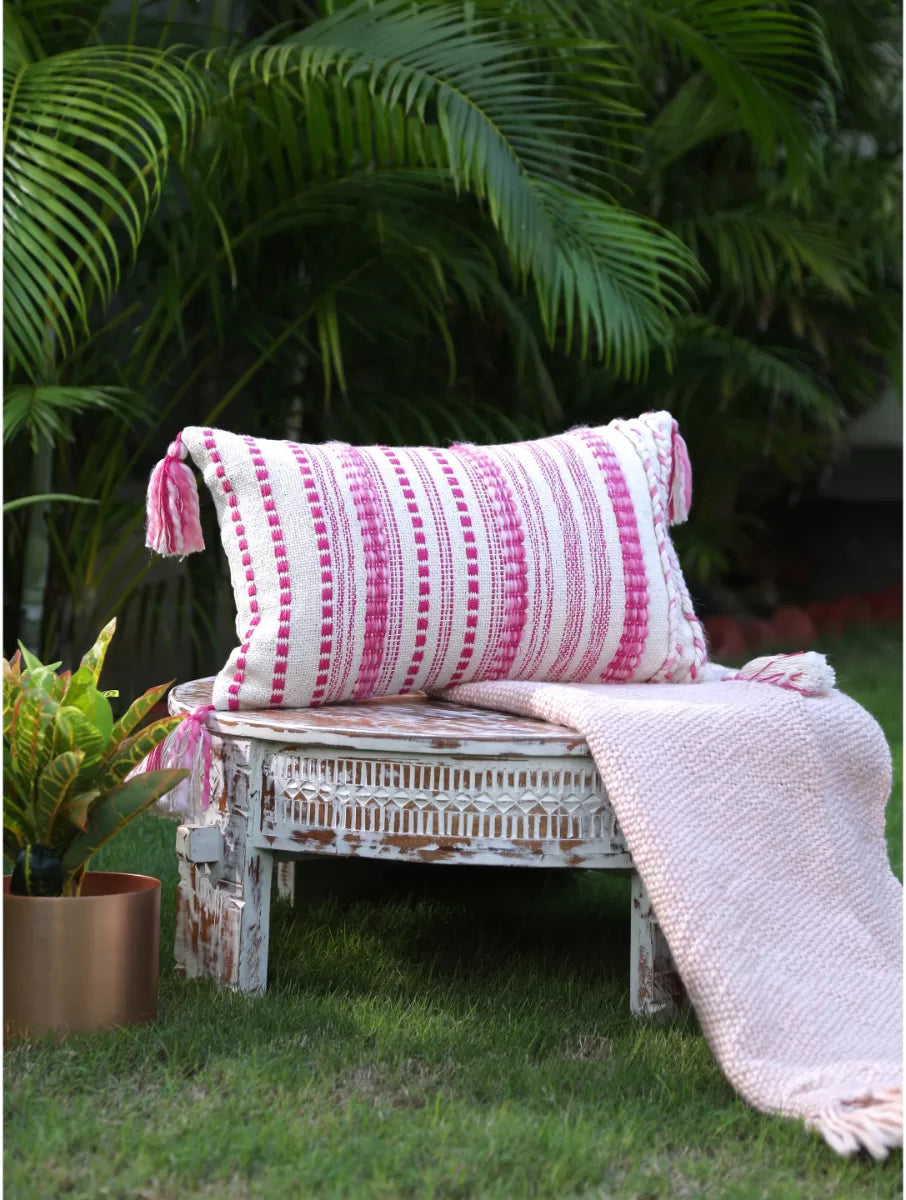 Cushion Cover With Tassels - Ivory And Fuschia Pillow Style