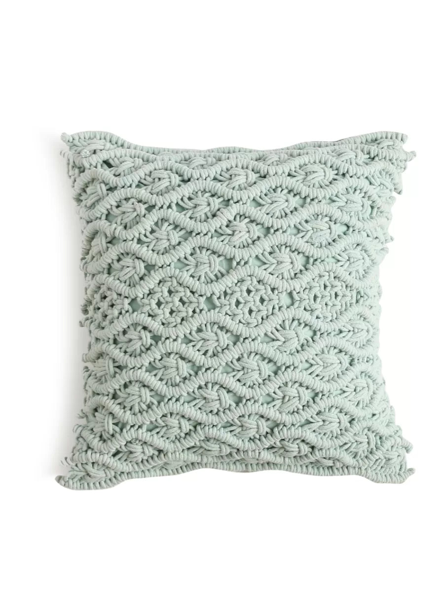 Macrame Cushion Cover With Fringes - Aqua Green