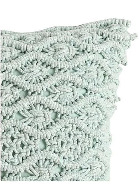 Macrame Cushion Cover With Fringes - Aqua Green