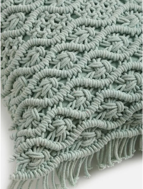 Macrame Cushion Cover With Fringes - Aqua Green