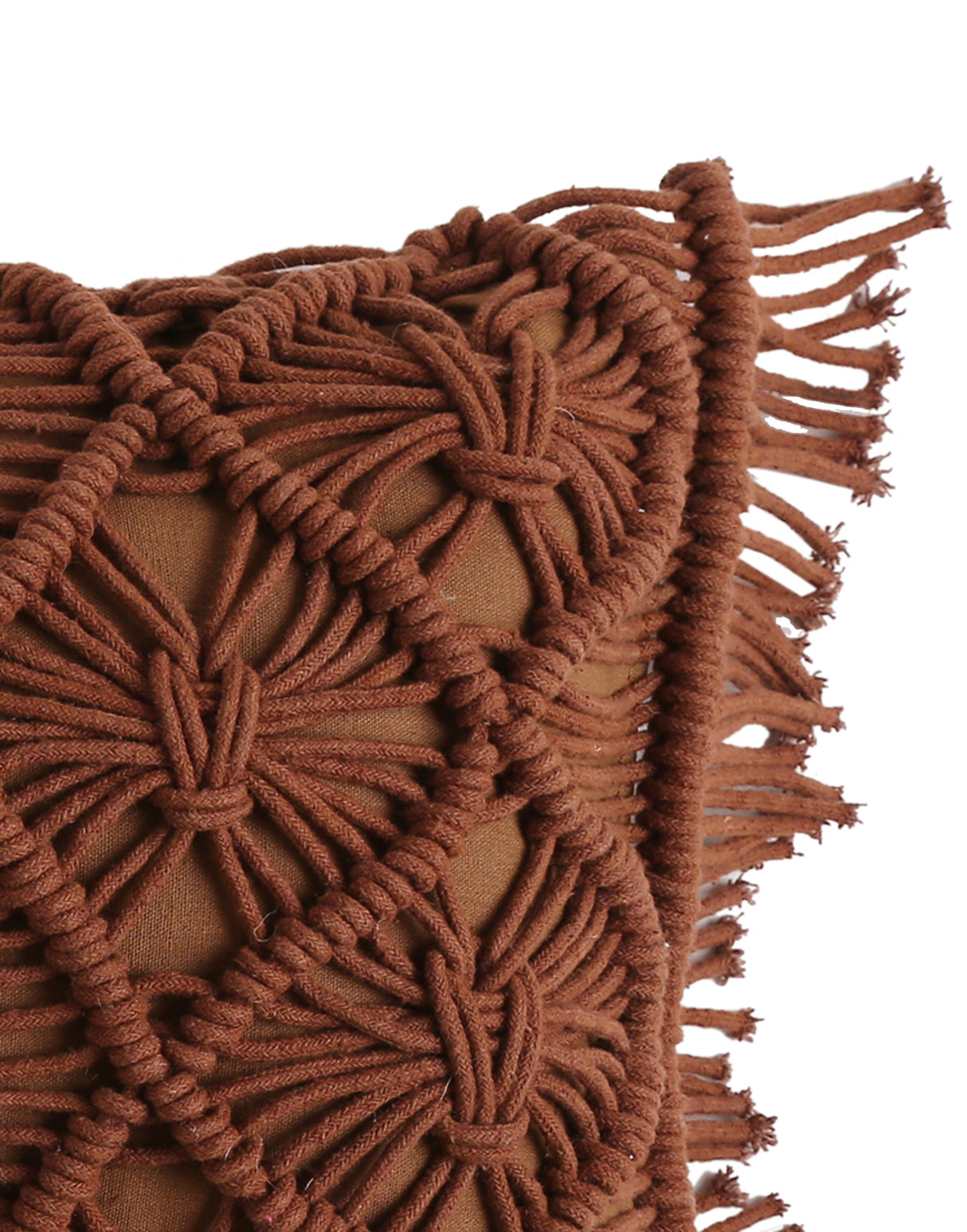 Brown Macramé Cushion cover with Fringes - Rectangle