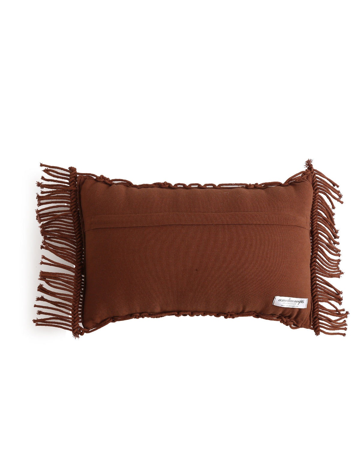 Brown Macramé Cushion cover with Fringes - Rectangle