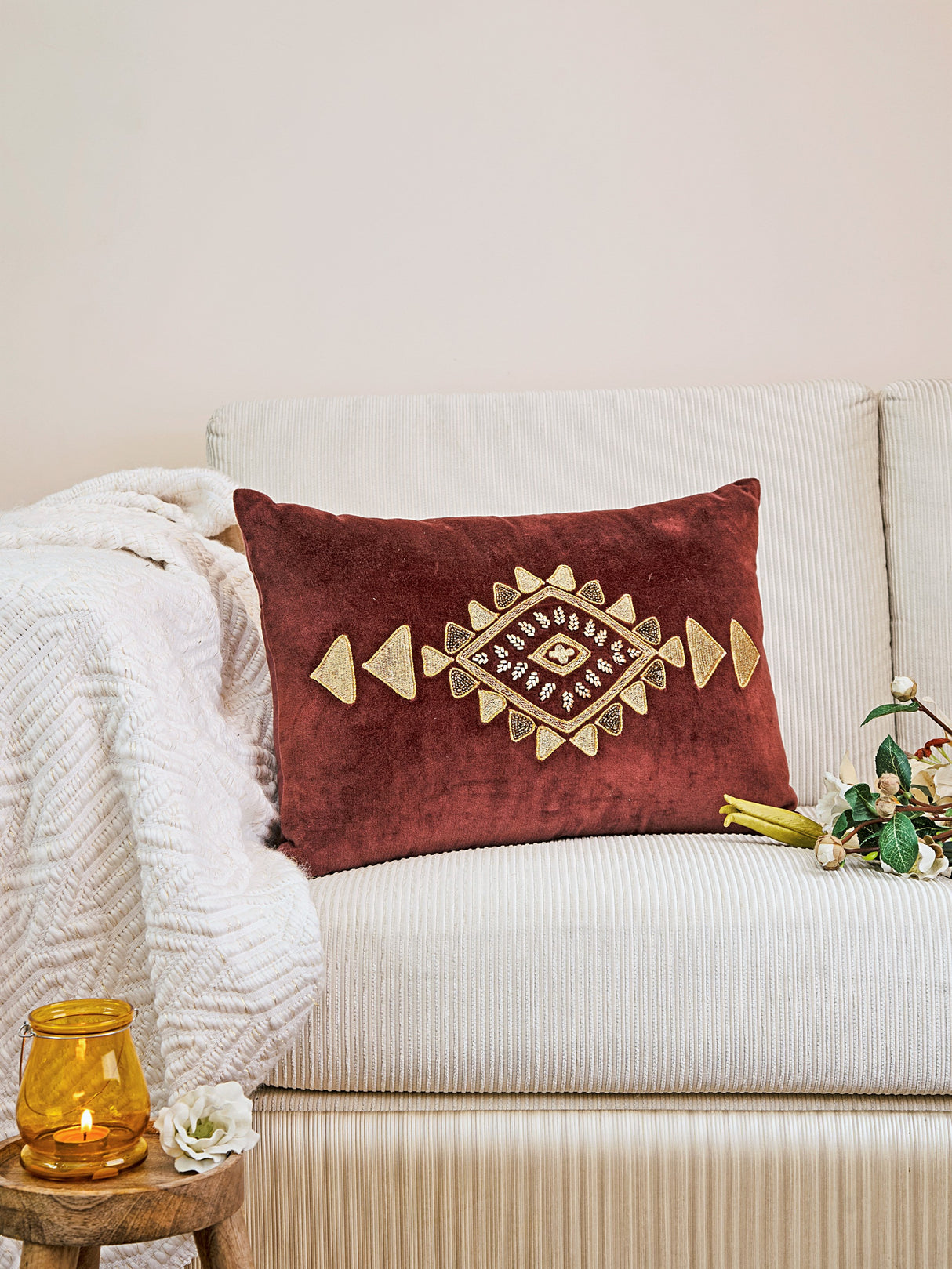 Zari and dori embroidered with Hand bead work exclusively crafted cushion cover