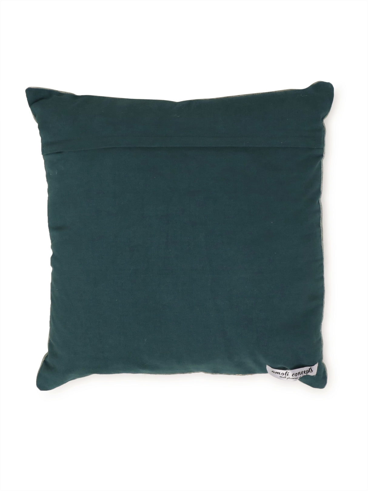 Golden Foil Printed embroidered cushion cover in Green self print