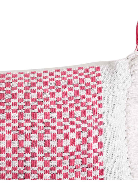 Cushion Cover With Tassels - Fringes In Pink And White