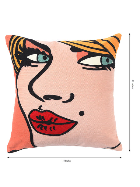 Retro Pop-Art girl with a smile cute cushion cover