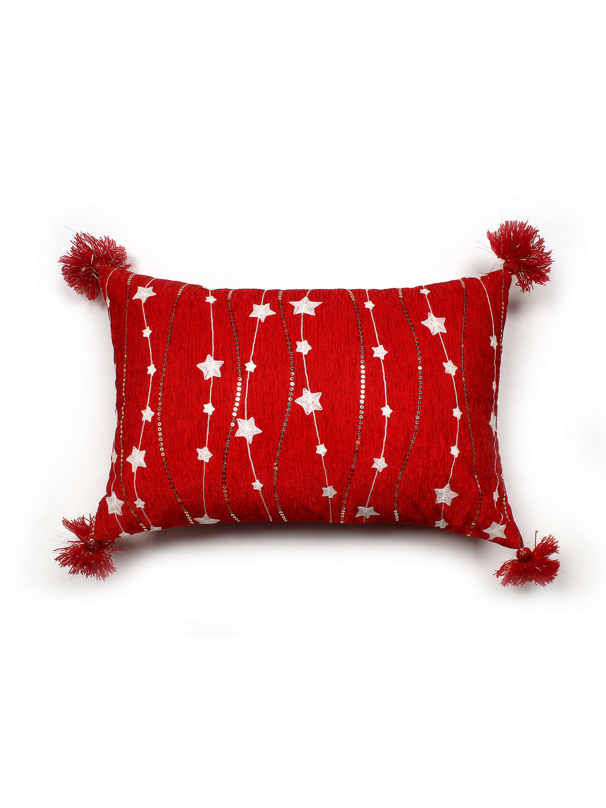 Exclusive Embroidred Stars with Sequins and Tassels Cushion Cover