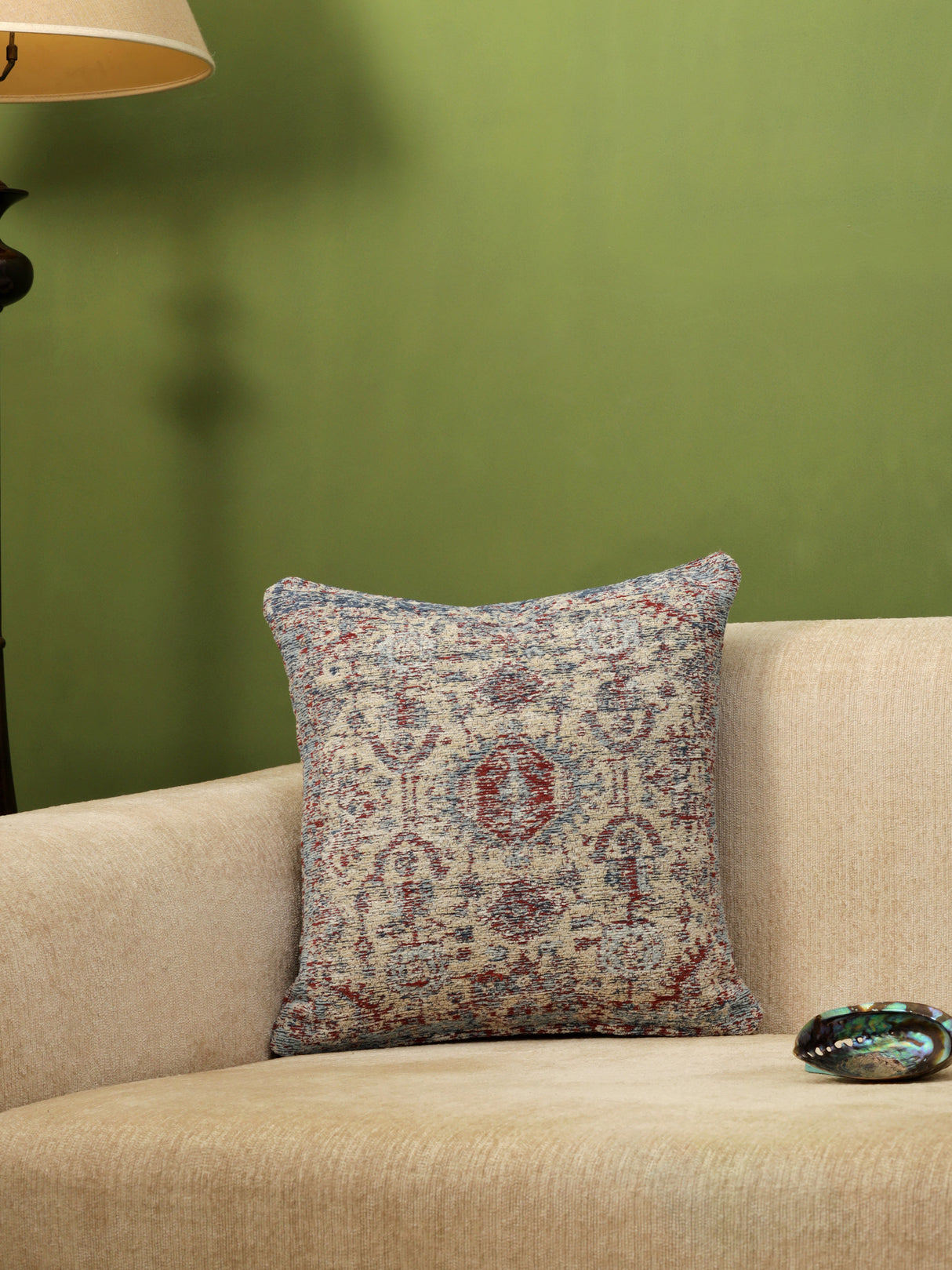 Persian Motif - Beige & Multicolor Jacquard Chenille Cushion Cover