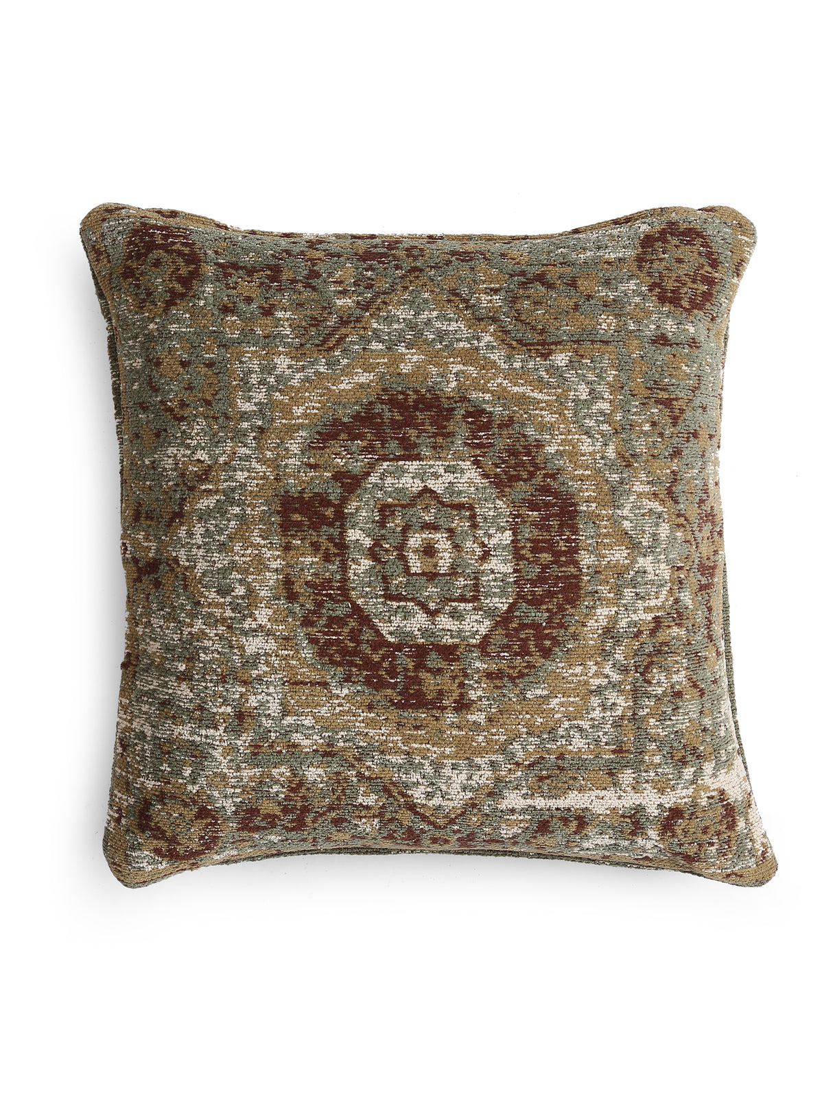 Persian Motif - Green & Multicolor Jacquard Chenille Cushion Cover